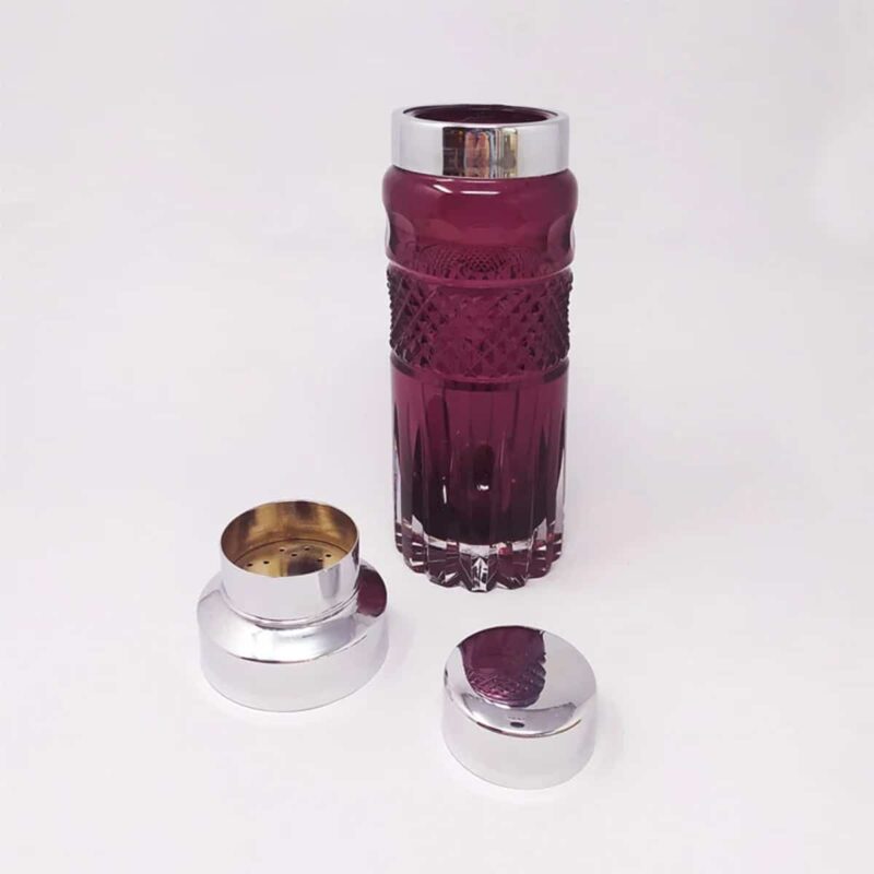 1960s Gorgeous Purple Bohemian Cut Glass Cocktail Shaker. Made in Italy