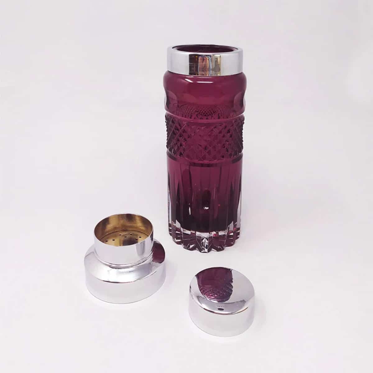 1960s Gorgeous Purple Bohemian Cut Glass Cocktail Shaker. Made in Italy