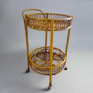 1960s Gorgeous Bamboo & Rattan Serving Bar Cart Trolley by Franco Albini. Made in Italy