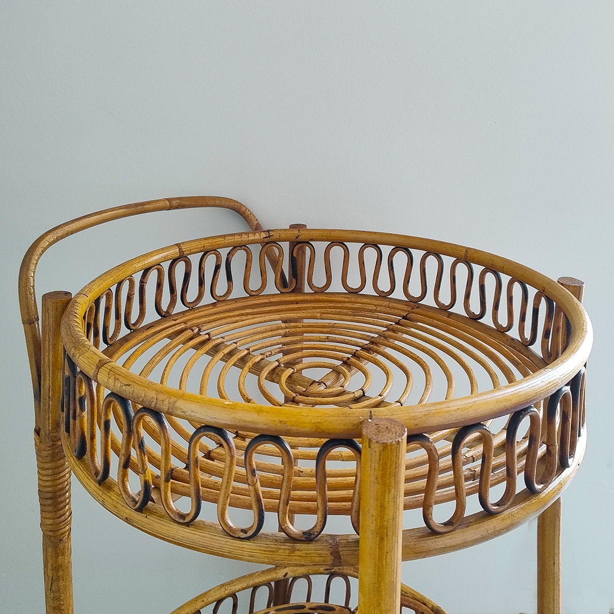 1960s Gorgeous Bamboo & Rattan Serving Bar Cart Trolley by Franco Albini. Made in Italy