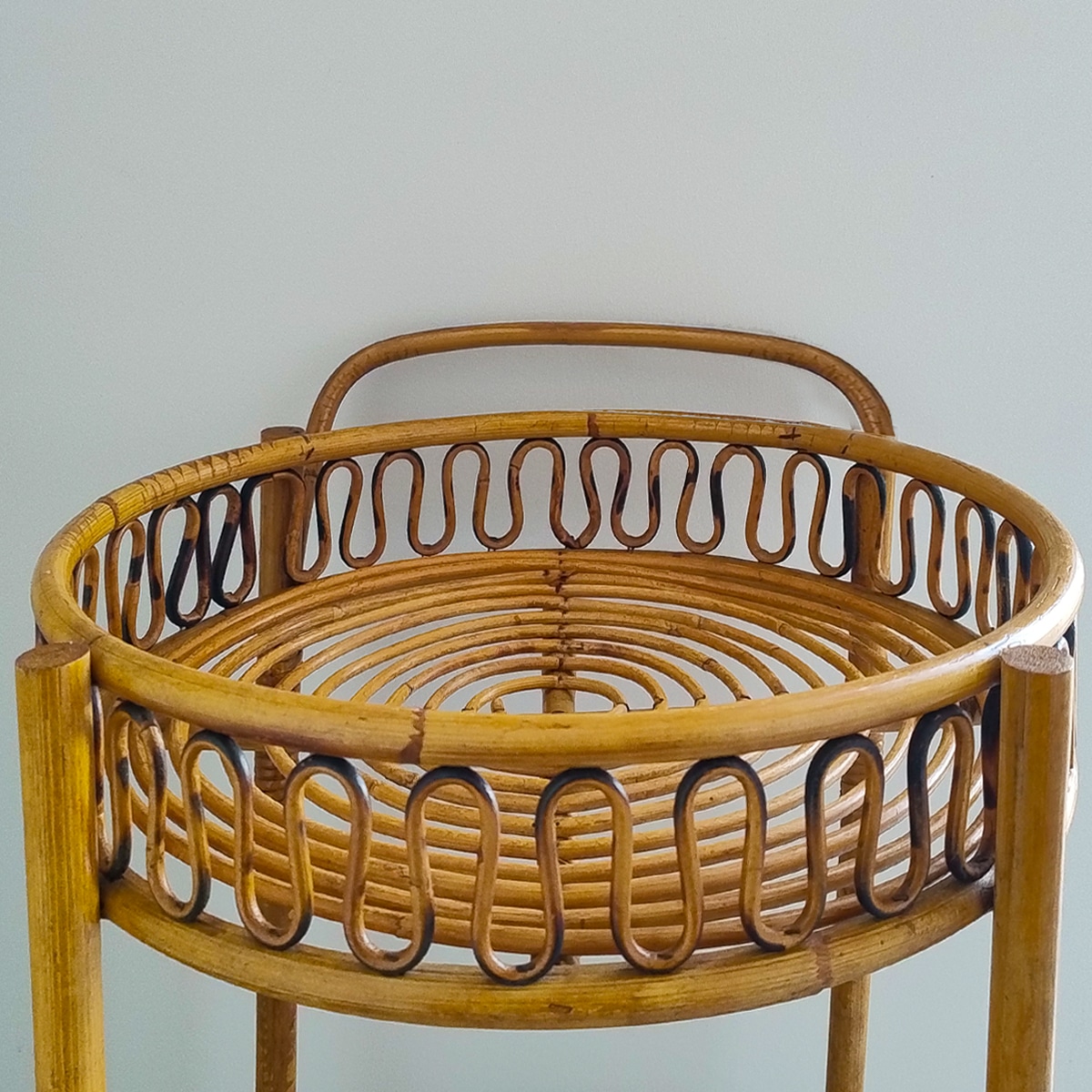1960s Gorgeous Bamboo & Rattan Serving Bar Cart Trolley by Franco Albini. Made in Italy