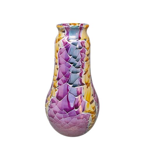 1990s Giuseppe Locci Polycrome Craquelé Vase in Sardinian Ceramic. Made in Italy