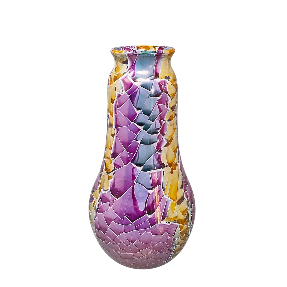 1990s Giuseppe Locci Polycrome Craquelé Vase in Sardinian Ceramic. Made in Italy
