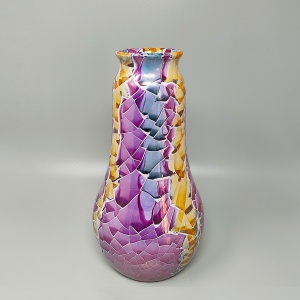 1990s Giuseppe Locci Polycrome Craquelé Vase in Sardinian Ceramic. Made in Italy