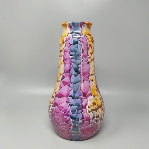 1990s Giuseppe Locci Polycrome Craquelé Vase in Sardinian Ceramic. Made in Italy