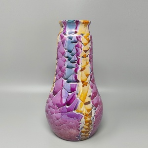 1990s Giuseppe Locci Polycrome Craquelé Vase in Sardinian Ceramic. Made in Italy