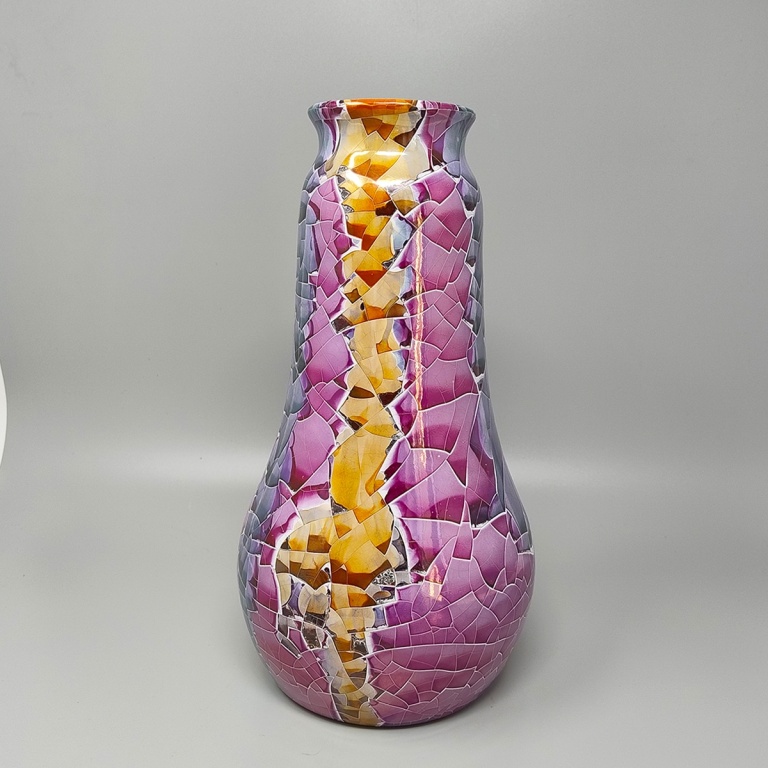 1990s Giuseppe Locci Polycrome Craquelé Vase in Sardinian Ceramic. Made in Italy - Image 6