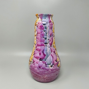 1990s Giuseppe Locci Polycrome Craquelé Vase in Sardinian Ceramic. Made in Italy