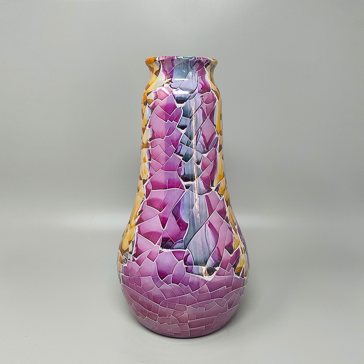 1990s Giuseppe Locci Polycrome Craquelé Vase in Sardinian Ceramic. Made in Italy