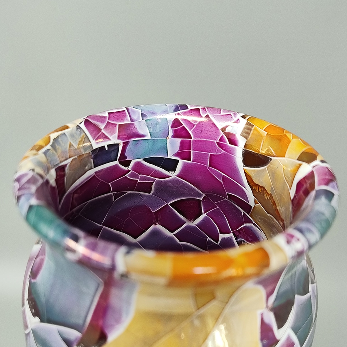 1990s Giuseppe Locci Polycrome Craquelé Vase in Sardinian Ceramic. Made in Italy