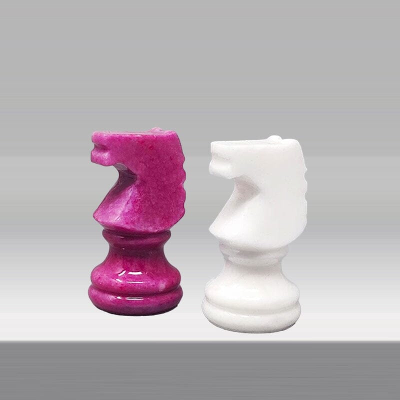 1970s Stunning Pink and White Chess Set in Volterra Alabaster Handmade Made in Italy
