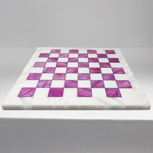 1970s Stunning Pink and White Chess Set in Volterra Alabaster Handmade Made in Italy