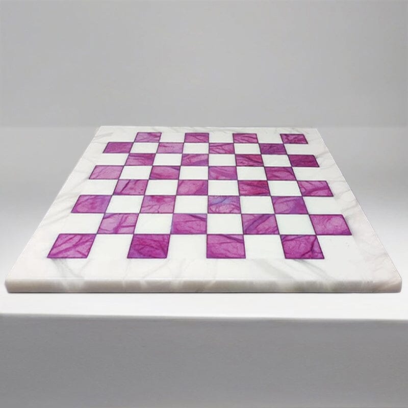1970s Stunning Pink and White Chess Set in Volterra Alabaster Handmade Made in Italy