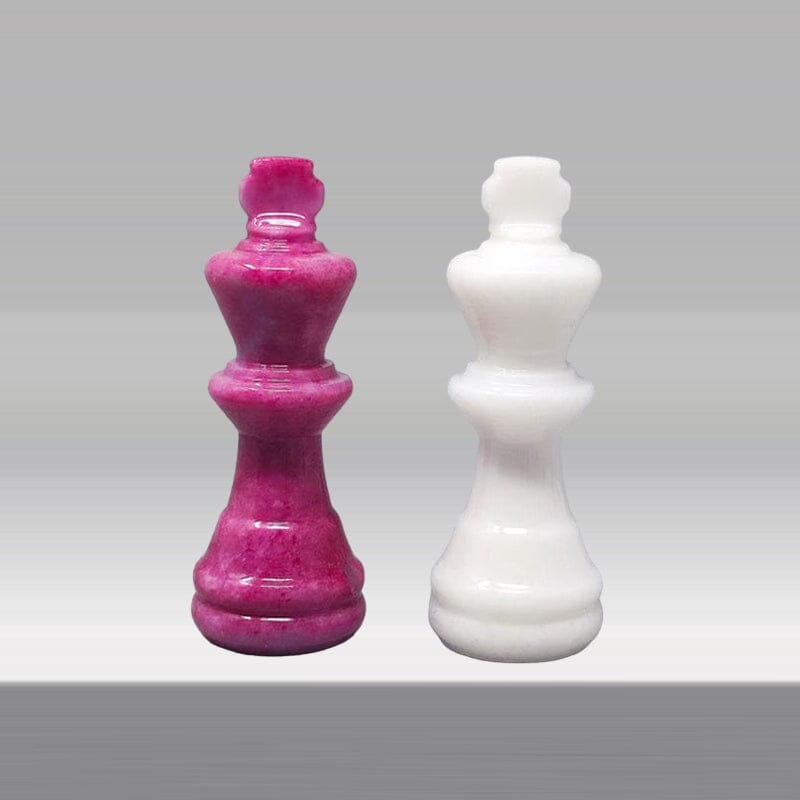 1970s Stunning Pink and White Chess Set in Volterra Alabaster Handmade Made in Italy