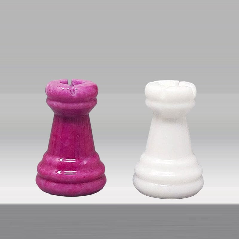 1970s Stunning Pink and White Chess Set in Volterra Alabaster Handmade Made in Italy