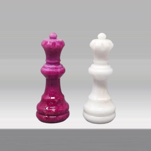 1970s Stunning Pink and White Chess Set in Volterra Alabaster Handmade Made in Italy