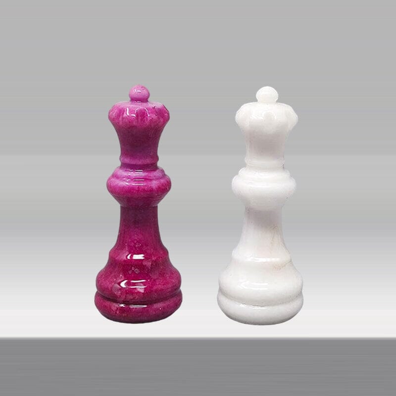 1970s Stunning Pink and White Chess Set in Volterra Alabaster Handmade Made in Italy
