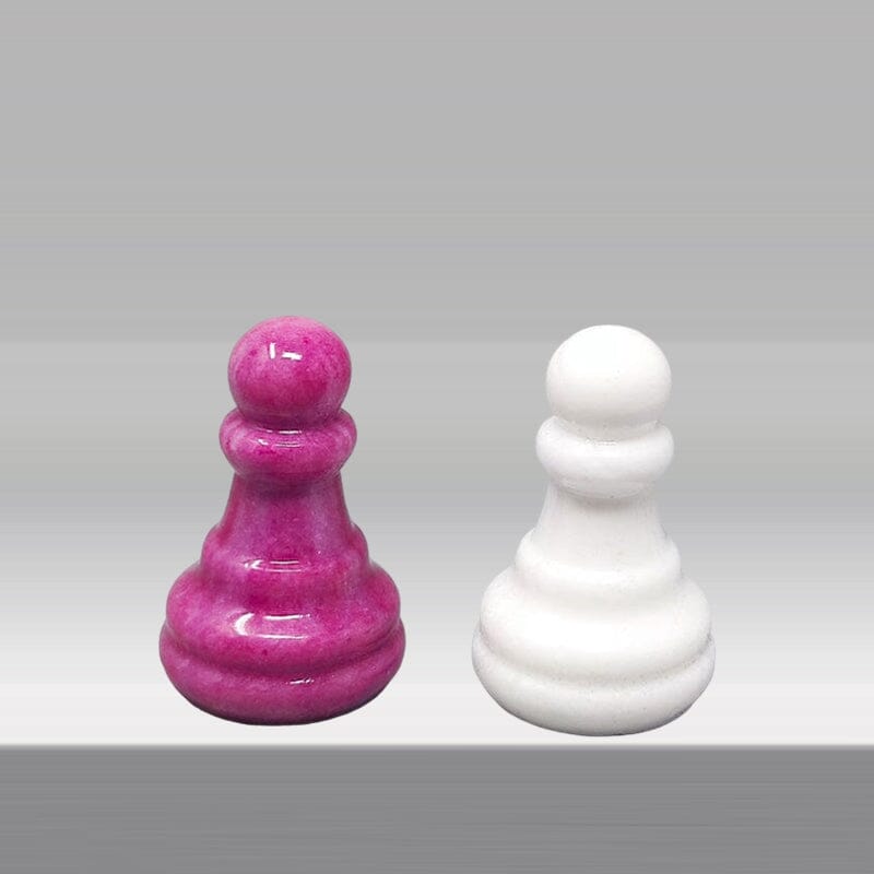 1970s Stunning Pink and White Chess Set in Volterra Alabaster Handmade Made in Italy
