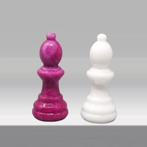 1970s Stunning Pink and White Chess Set in Volterra Alabaster Handmade Made in Italy