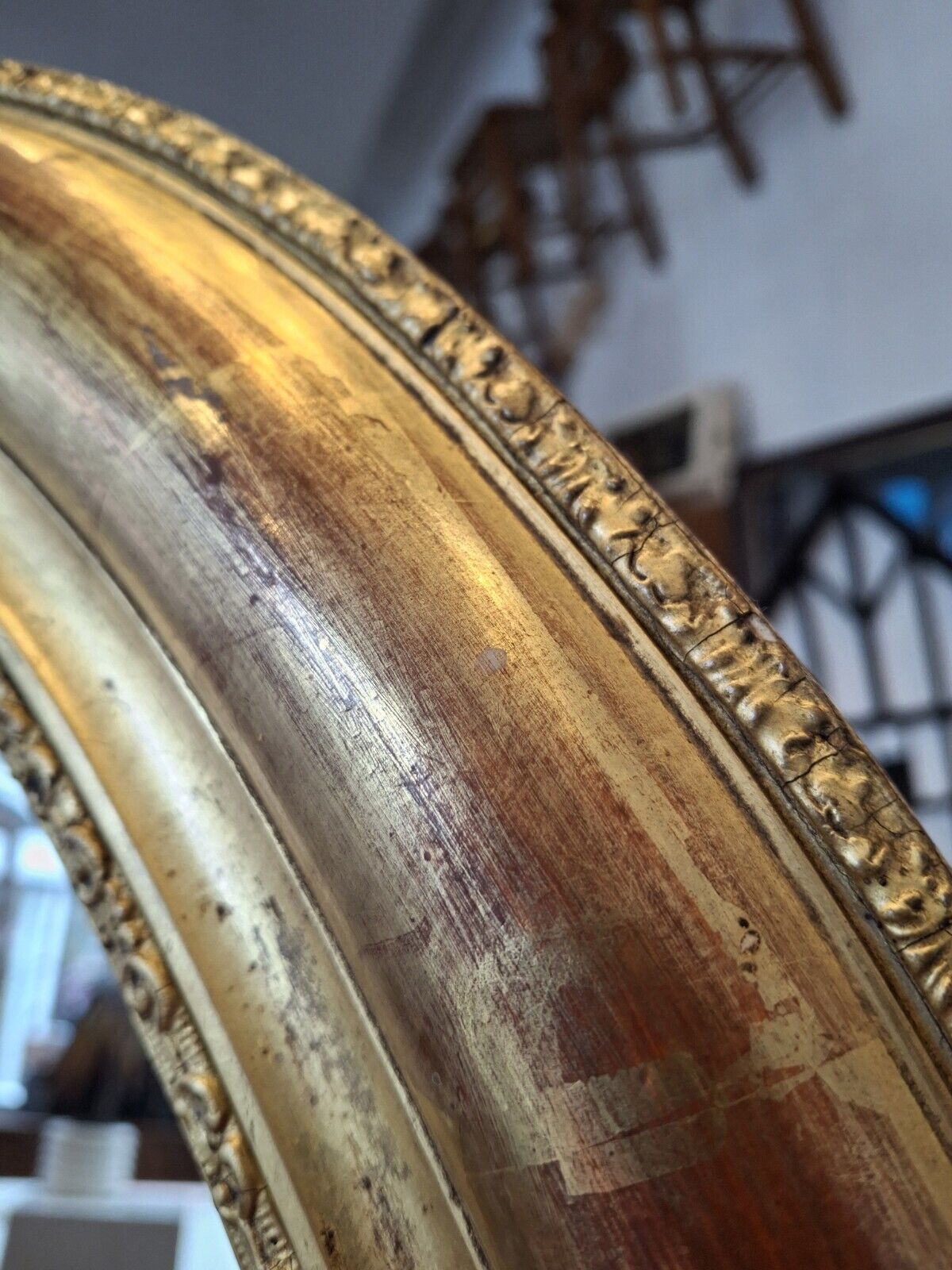 19th Century French Gilt Framed Oval Wall Mirror. Antique/Interiors.