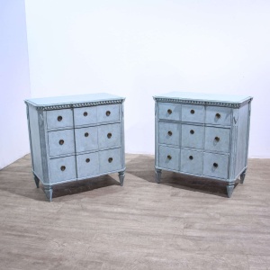 Pair Blue Painted Gustavian Style Commodes