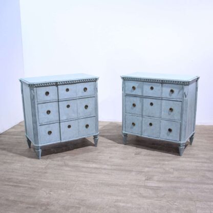Pair Blue Painted Gustavian Style Commodes
