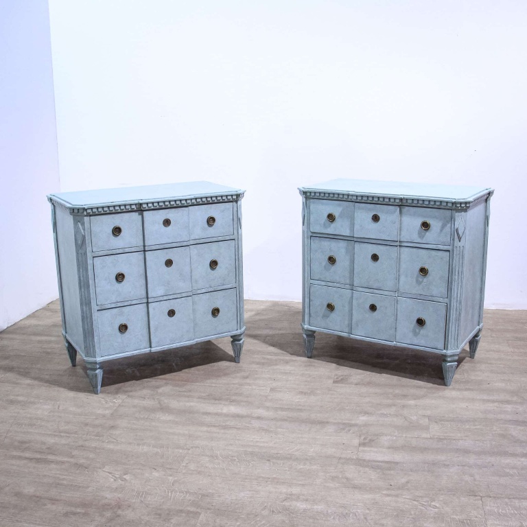 Pair Blue Painted Gustavian Style Commodes