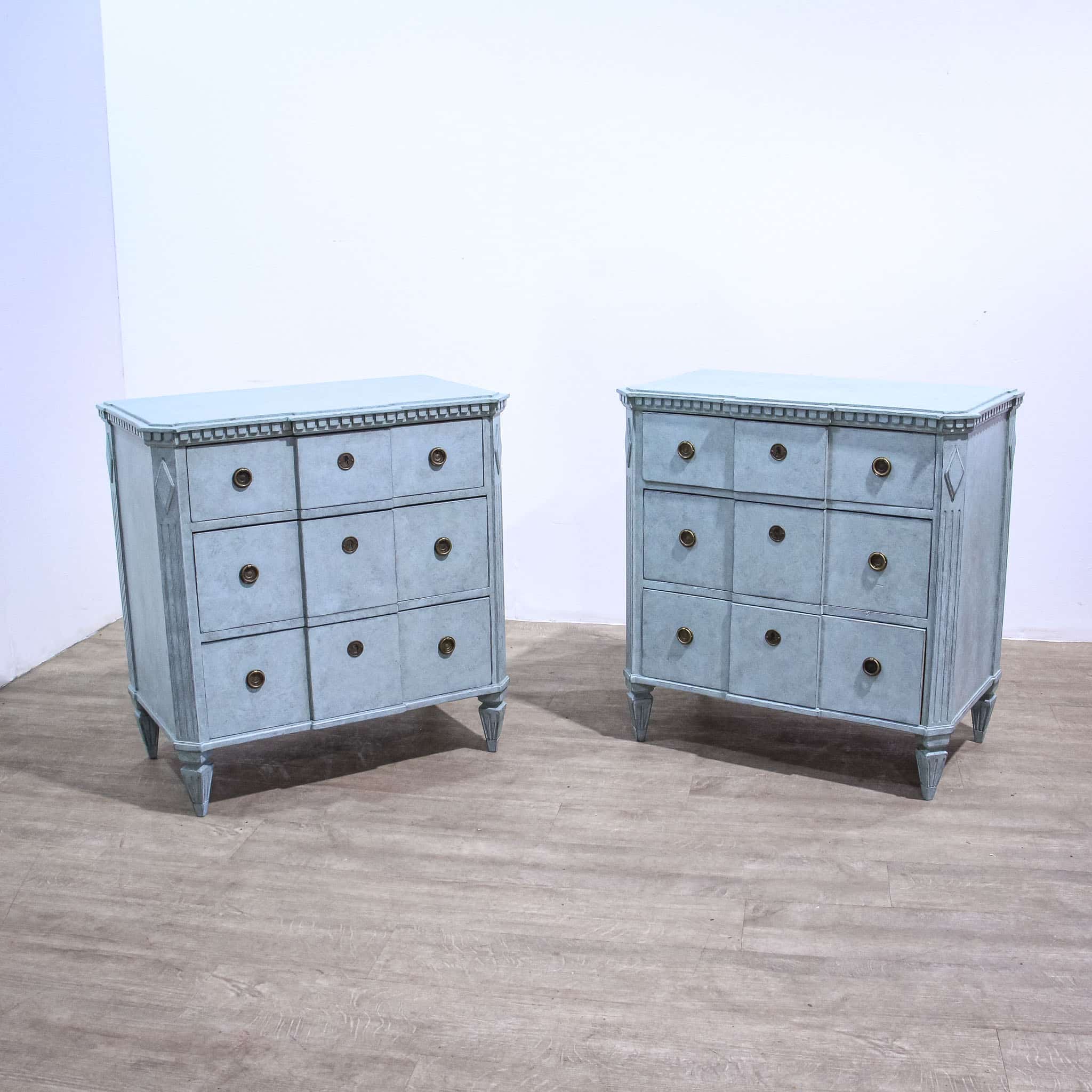 Pair Blue Painted Gustavian Style Commodes