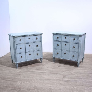 Pair Blue Painted Gustavian Style Commodes