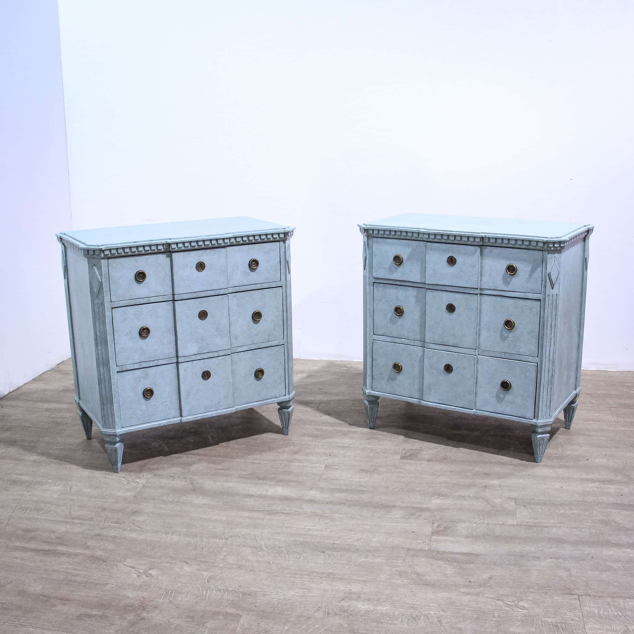 Pair Blue Painted Gustavian Style Commodes