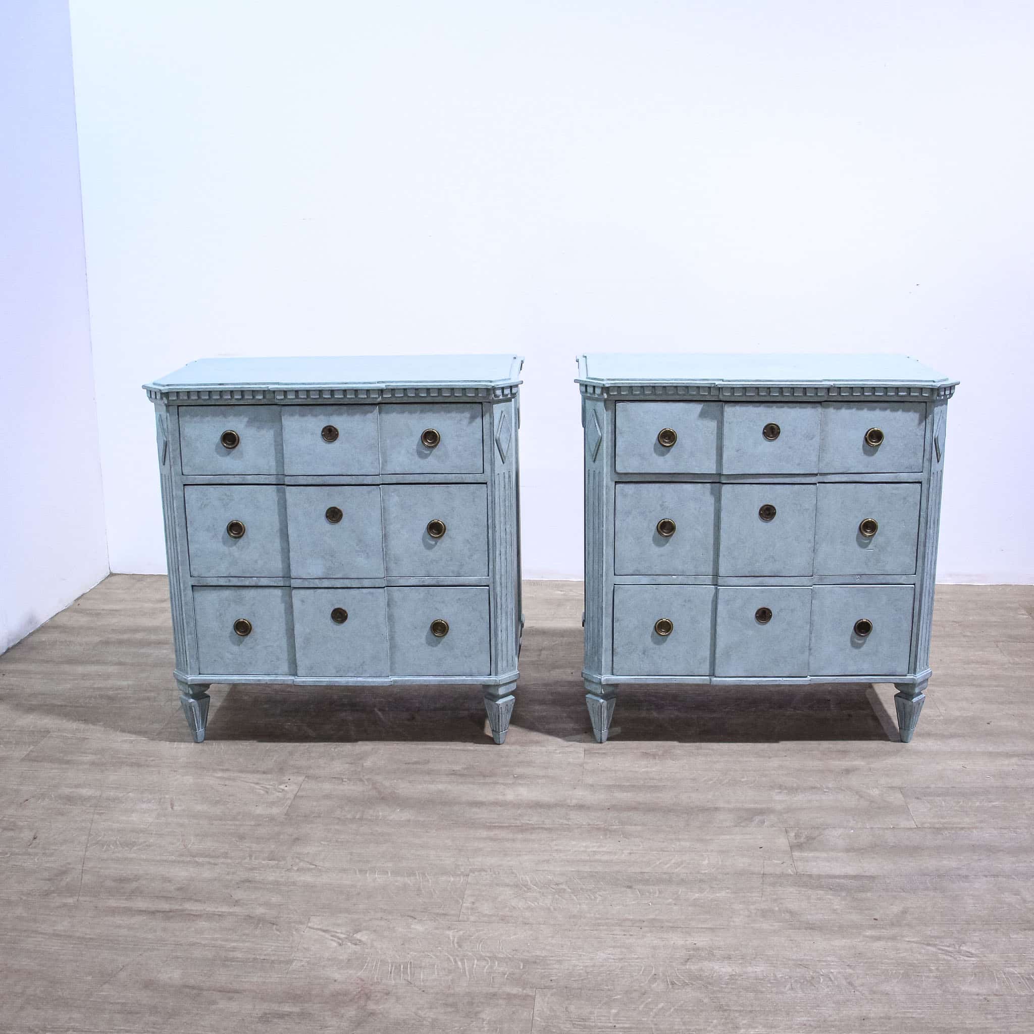 Pair Blue Painted Gustavian Style Commodes