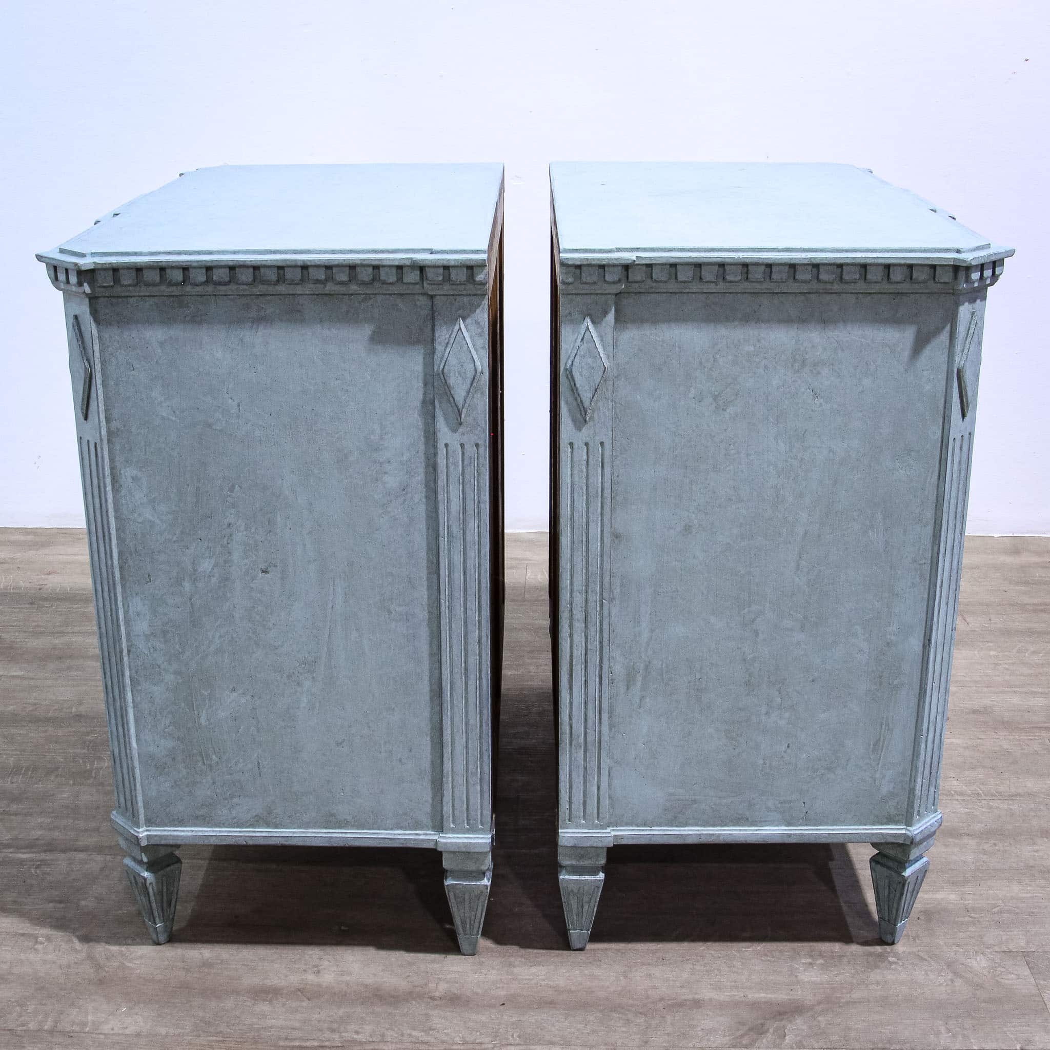 Pair Blue Painted Gustavian Style Commodes