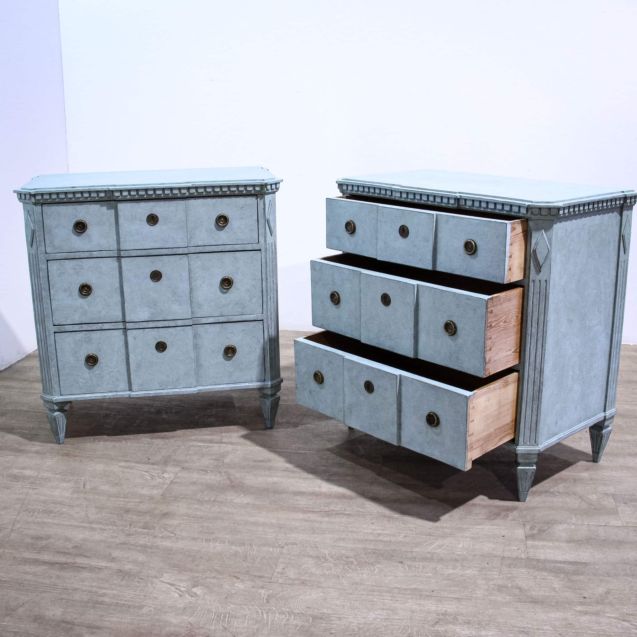Pair Blue Painted Gustavian Style Commodes