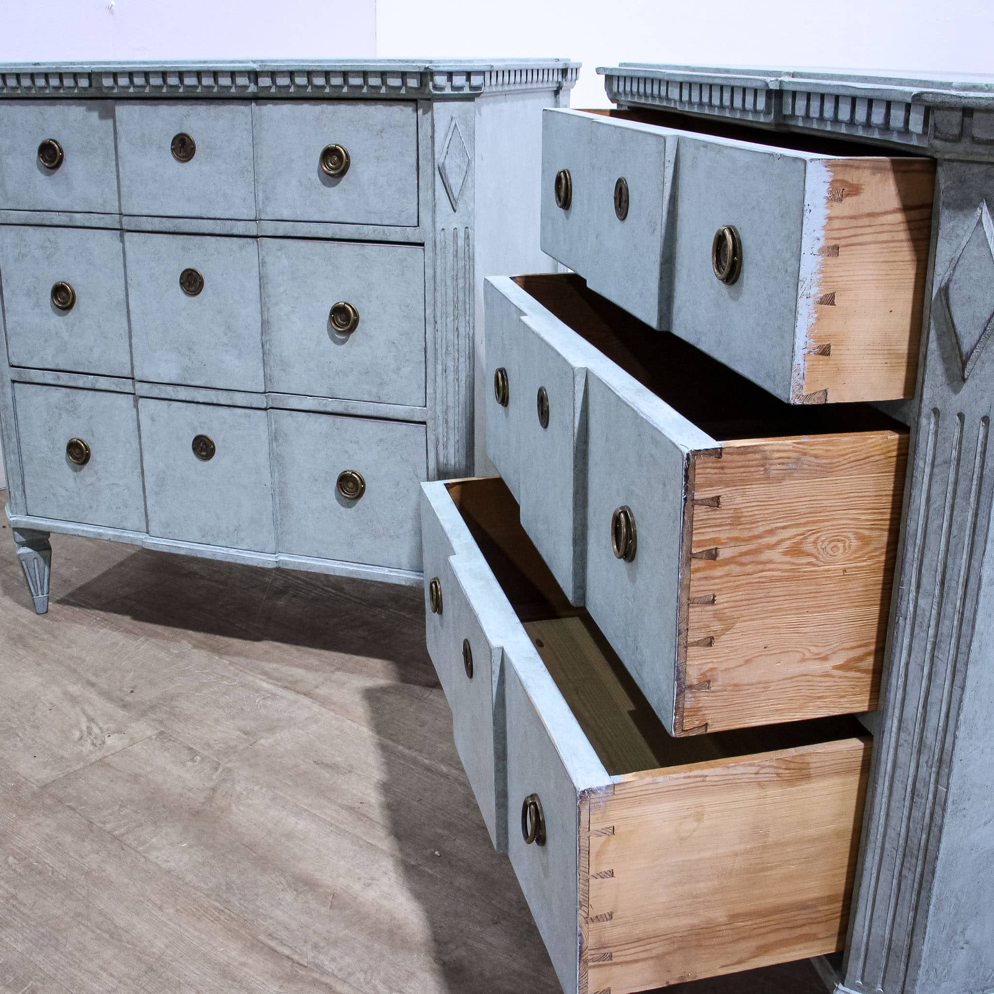 Pair Blue Painted Gustavian Style Commodes
