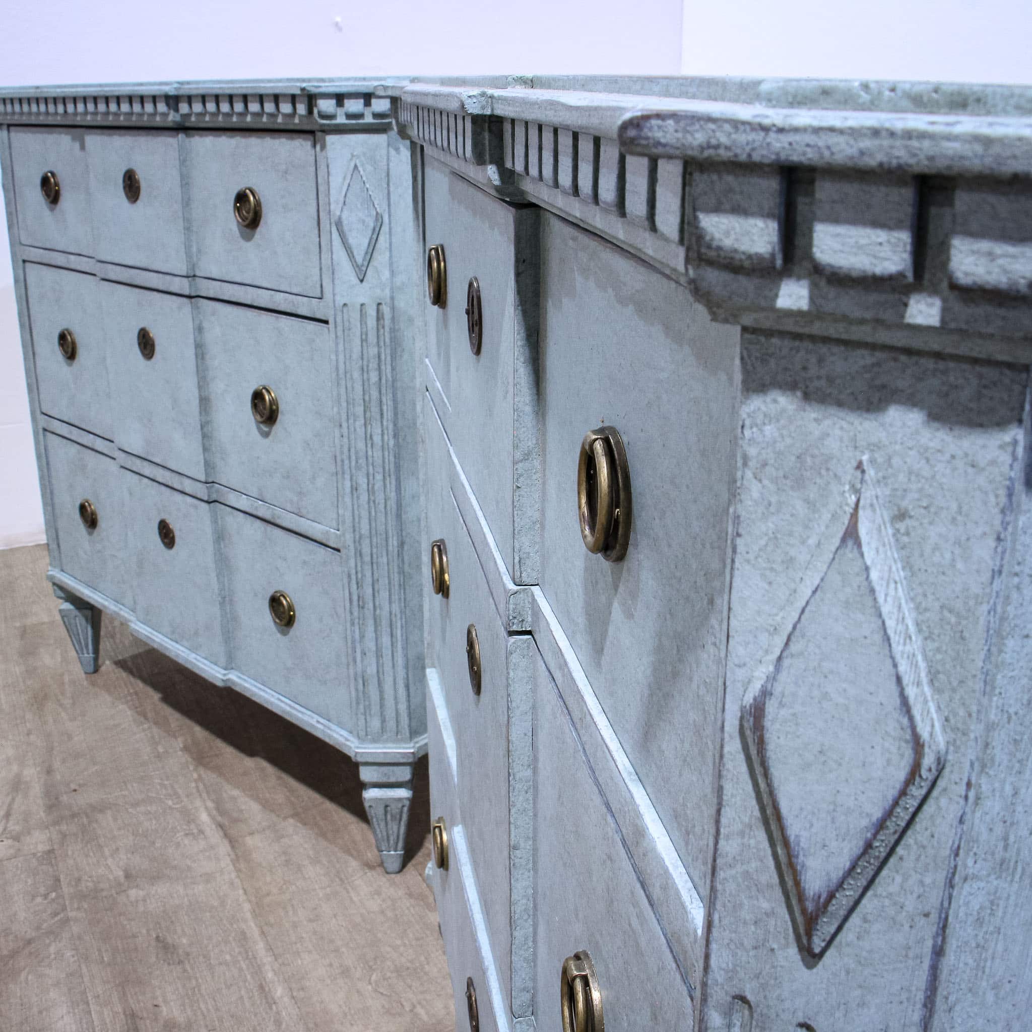 Pair Blue Painted Gustavian Style Commodes