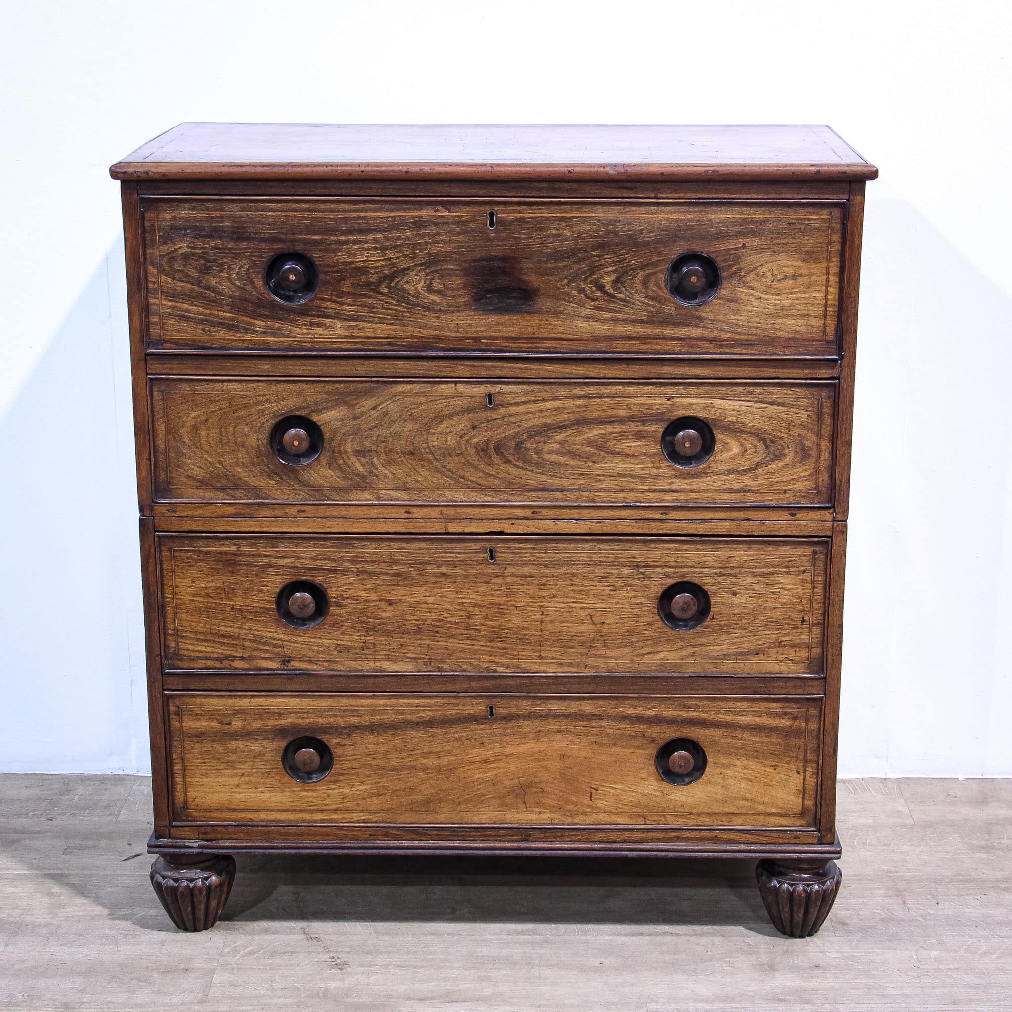 Anglo-Chinese Padouk Secretaire Chest of Campaign Construction