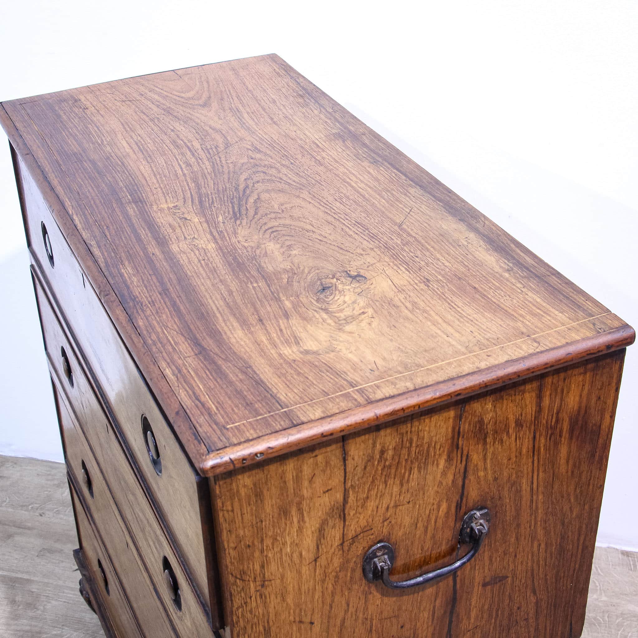 Anglo-Chinese Padouk Secretaire Chest of Campaign Construction