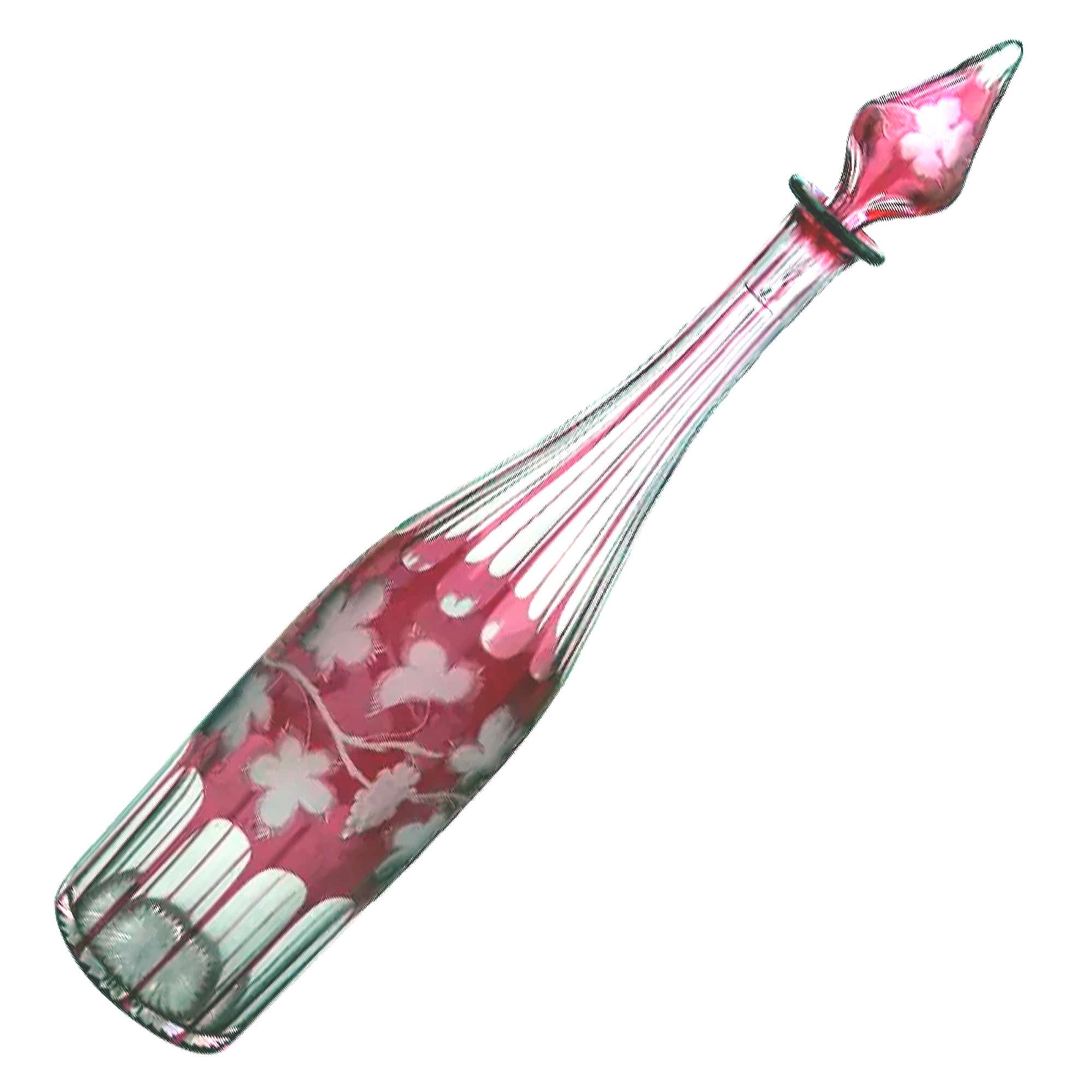 A good antique Bohemian cranberry flashed glass wheel etched Decanter C.19thC