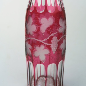 A good antique Bohemian cranberry flashed glass wheel etched Decanter C.19thC