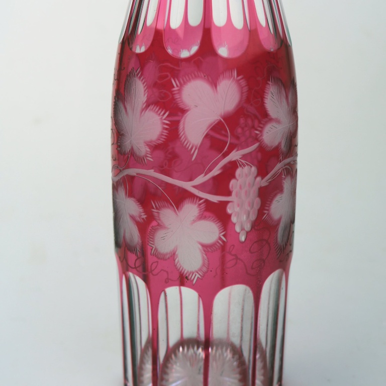 A good antique Bohemian cranberry flashed glass wheel etched Decanter C.19thC - Image 2