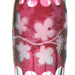A good antique Bohemian cranberry flashed glass wheel etched Decanter C.19thC