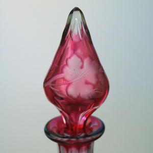A good antique Bohemian cranberry flashed glass wheel etched Decanter C.19thC