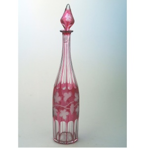 A good antique Bohemian cranberry flashed glass wheel etched Decanter C.19thC