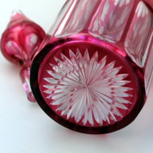A good antique Bohemian cranberry flashed glass wheel etched Decanter C.19thC