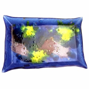 A mid century retro art glass multi colour hand-made Tray by Ornaglass C.1960s