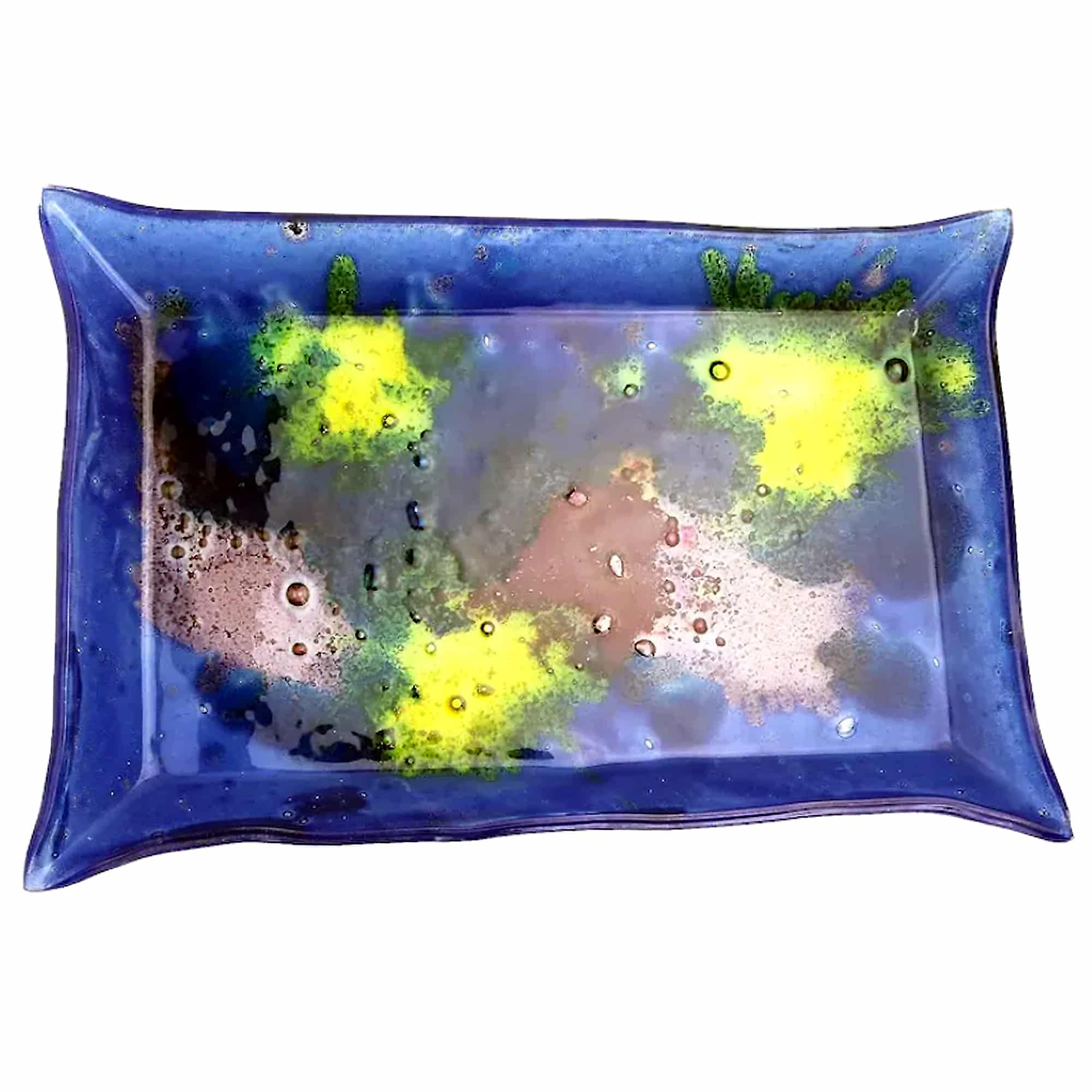 A mid century retro art glass multi colour hand-made Tray by Ornaglass C.1960s
