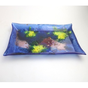 A mid century retro art glass multi colour hand-made Tray by Ornaglass C.1960s