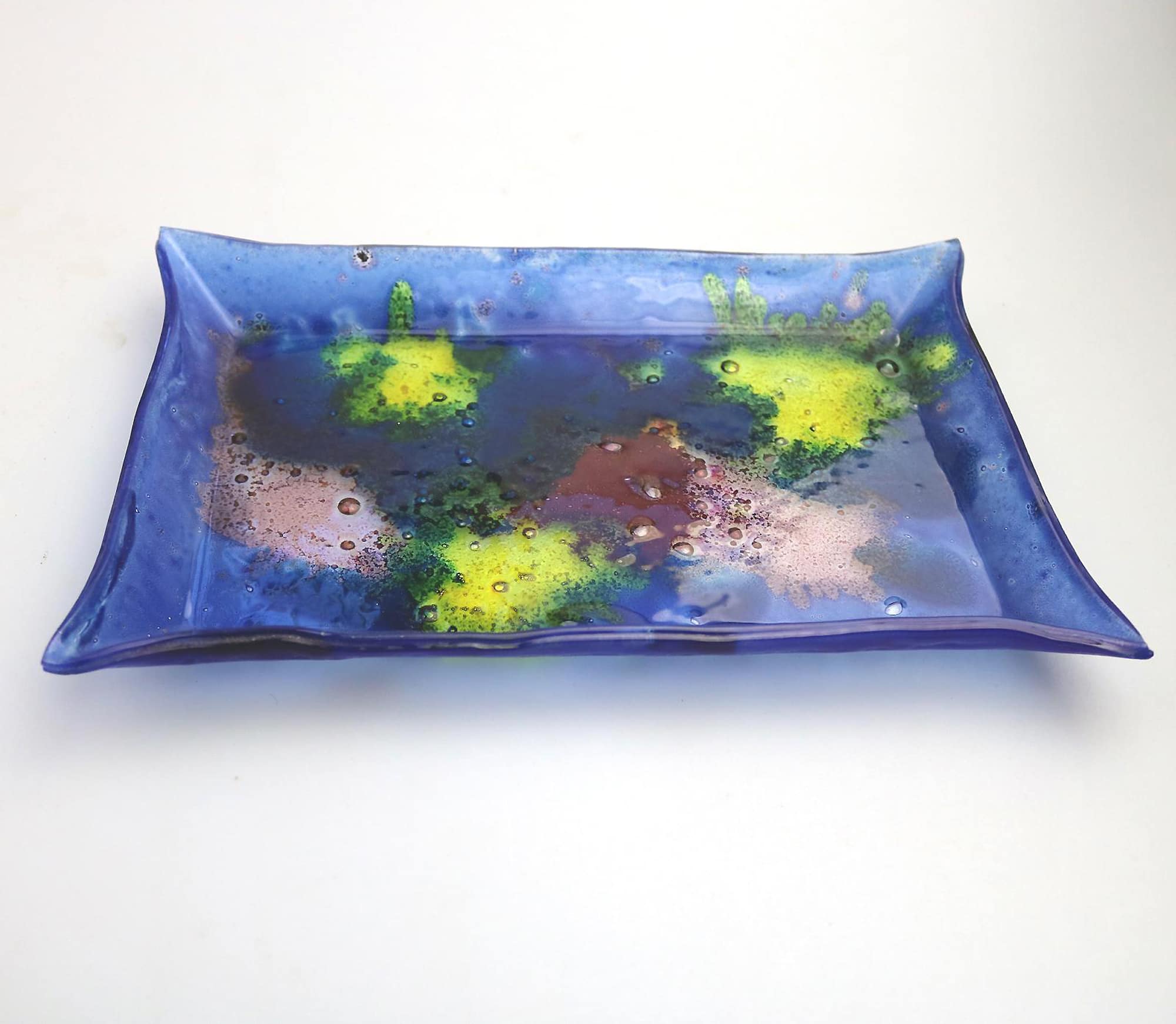 A mid century retro art glass multi colour hand-made Tray by Ornaglass C.1960s