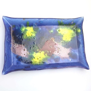 A mid century retro art glass multi colour hand-made Tray by Ornaglass C.1960s