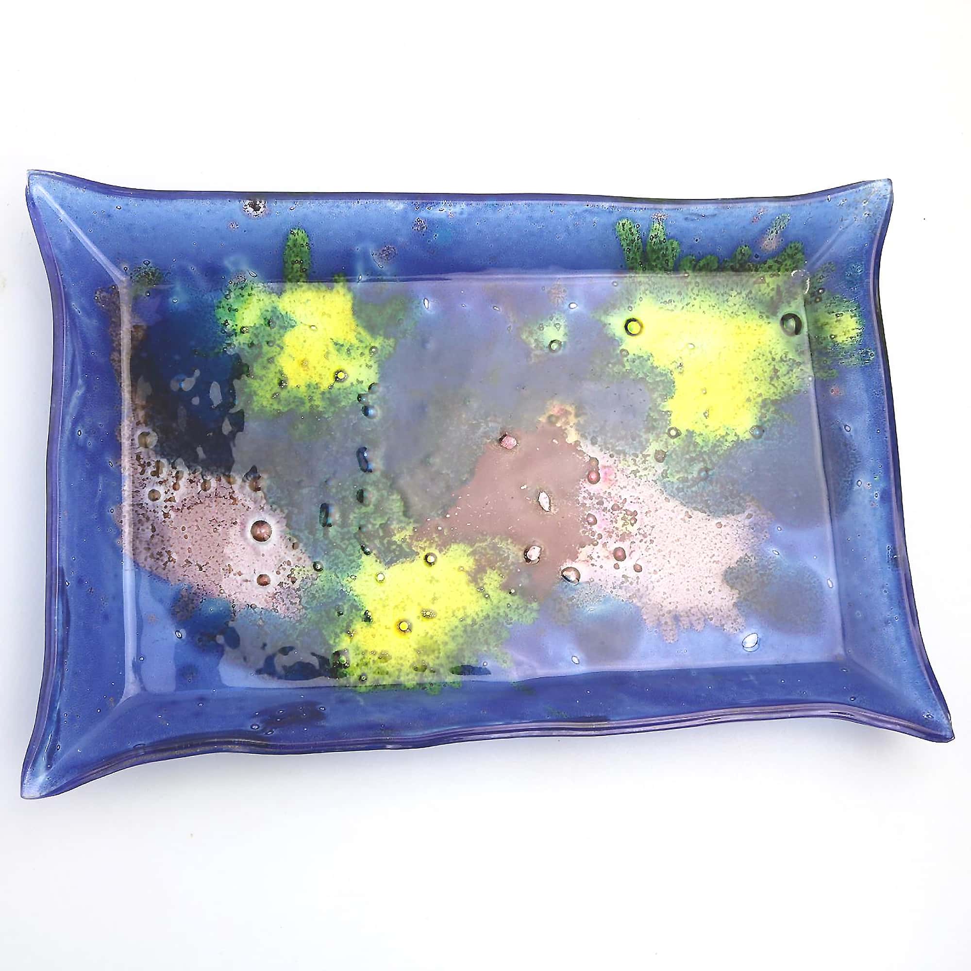 A mid century retro art glass multi colour hand-made Tray by Ornaglass C.1960s